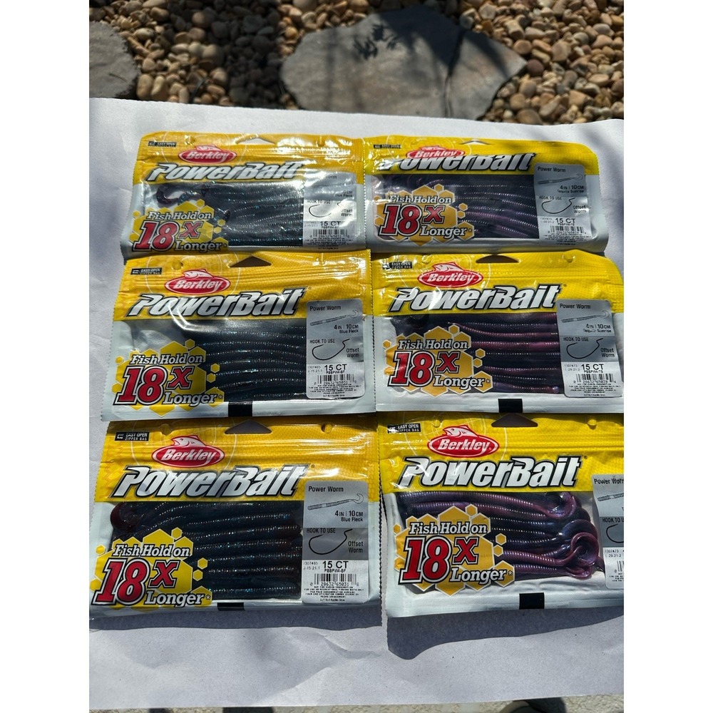 Berkley PowerBait Power Worms 4 inch 15 Ct packs Lot Of 6